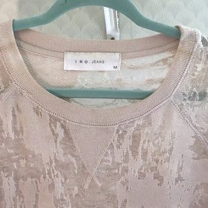 IRO JEANSDistressed cotton silk long sleeve cream sweatshirt top